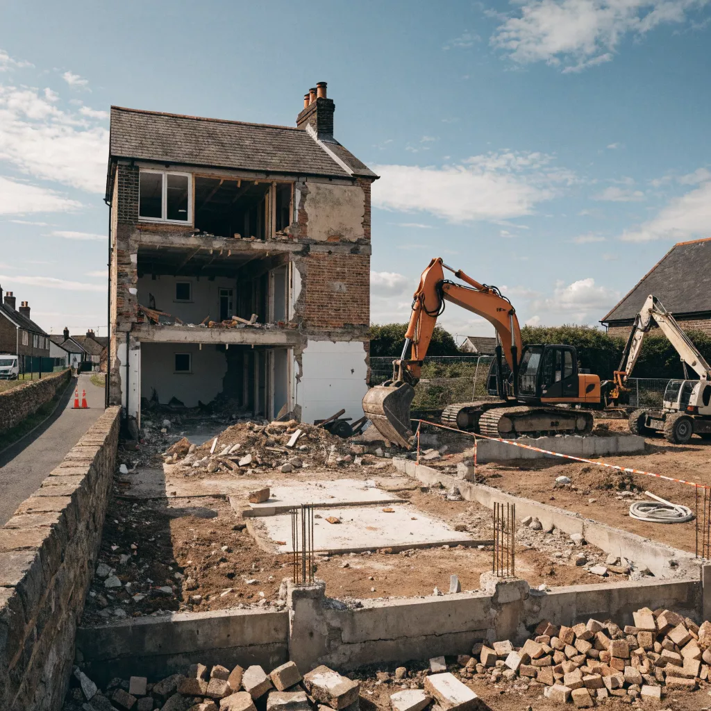 Demolition site clearance preparing land for new construction in Hampshire