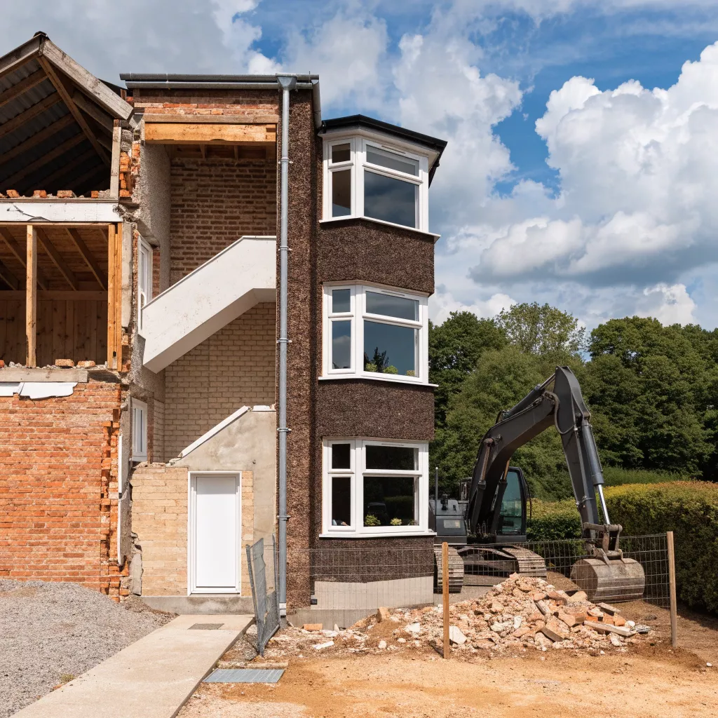 Professional demolition contractors working on a building in Hampshire